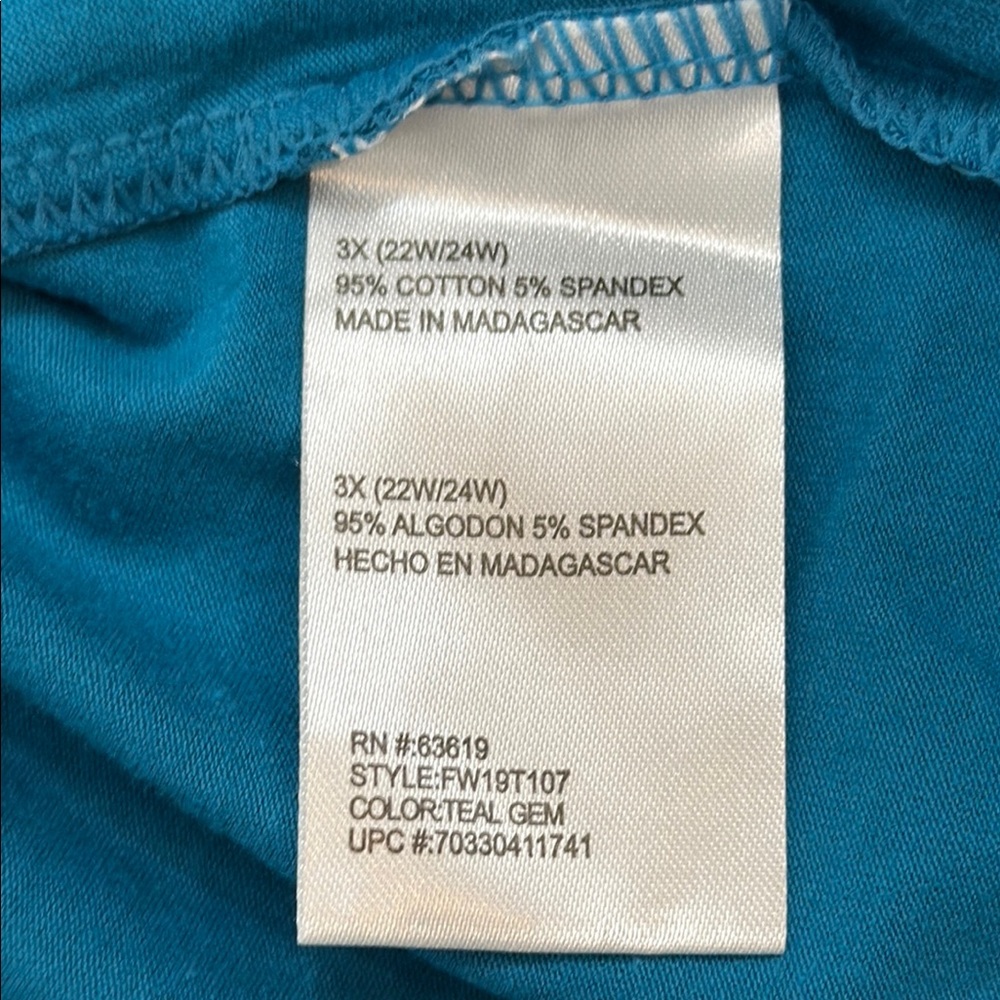 Faded Glory 3X Teal Stretch Polo Blouse Split Neck Roll Tab Sleeve Casual Top - Picture 6 of 7